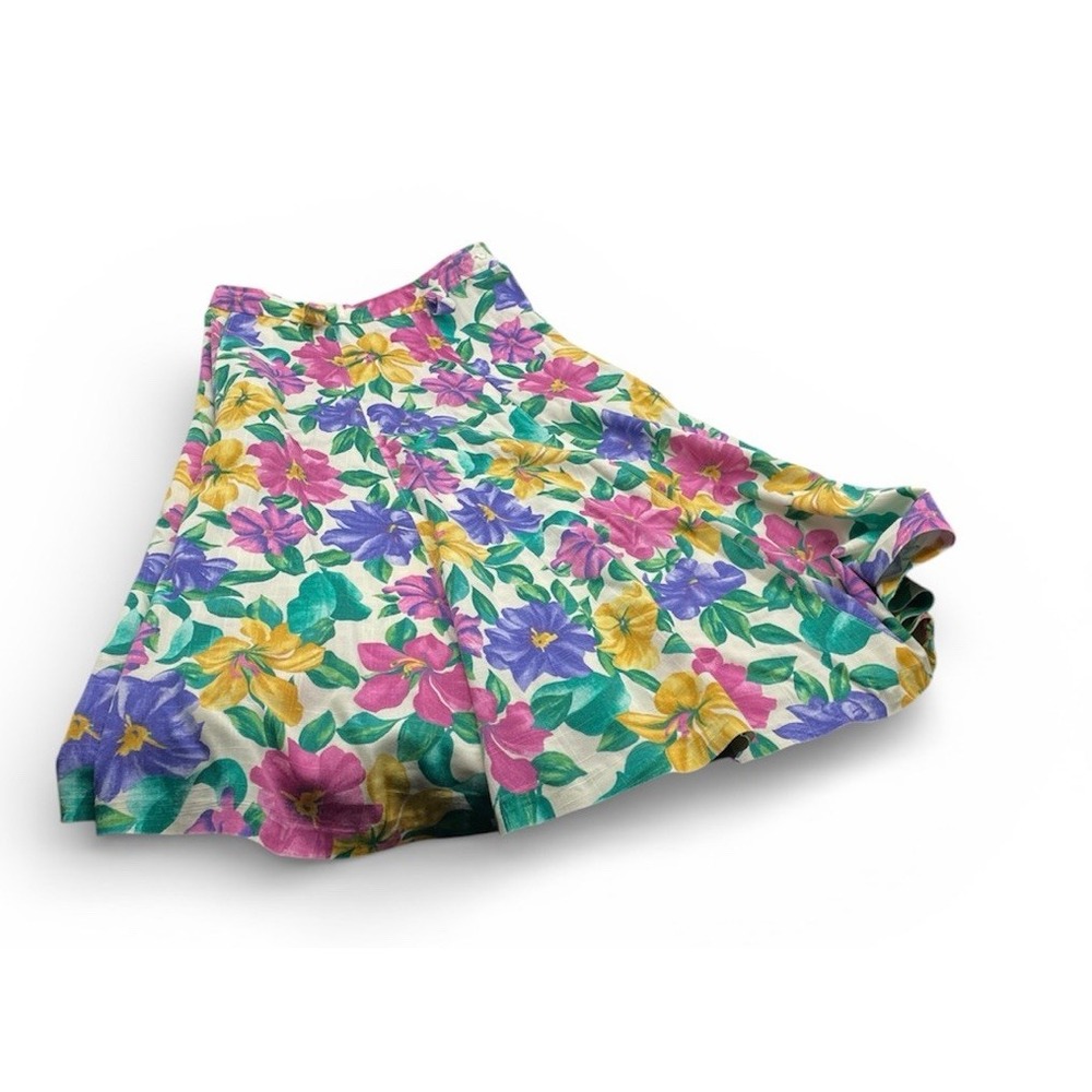 Vtg Homemade Floral Midi Skirt Size 28 Button‎ Side Colorful Small/ Medium